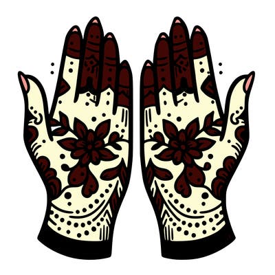 hands with henna design that can be colored in
