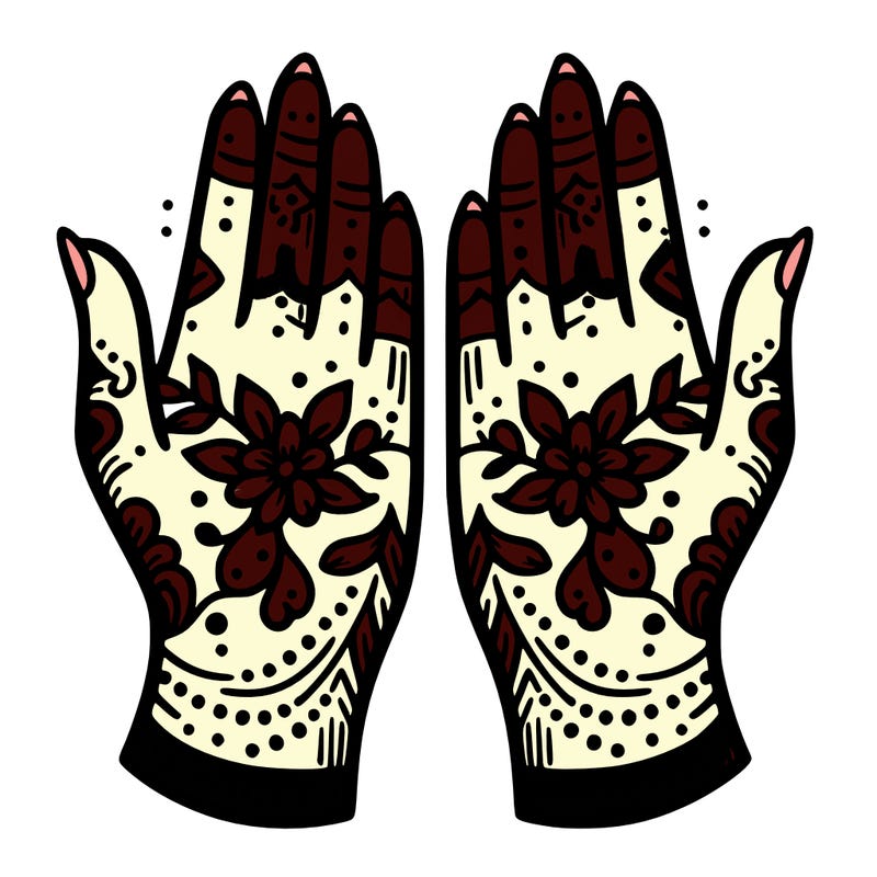 hands with henna design that can be colored in