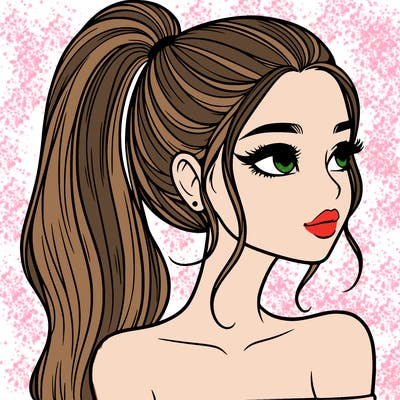 a beautiful and realistic girl with a high pony tail