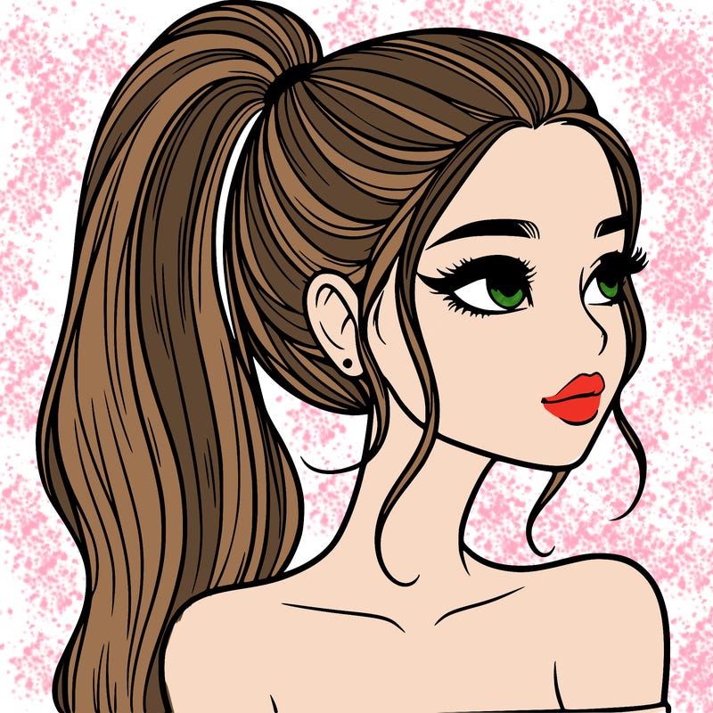 a beautiful and realistic girl with a high pony tail
