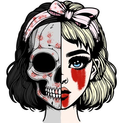 realistic girl with half skull mask