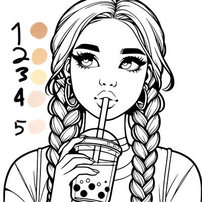 realistic girl with braided hair drinking boba