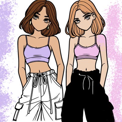 two girls with crop top with baggy pants