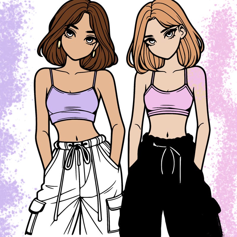 two girls with crop top with baggy pants