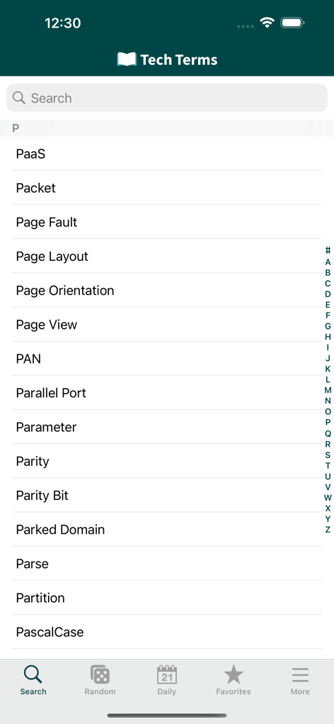 Tech Terms - A list of technical terms starting with the letter P in the Tech Terms mobile app dictionary