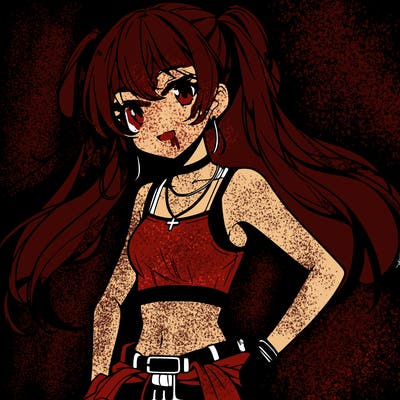 anime girl wearing crop top