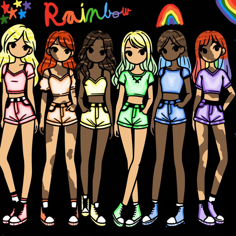 a group of girls wearing crop tops and shorts