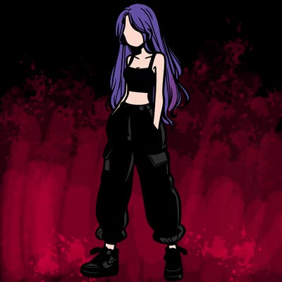 girl in baggy pants crop top and long hair