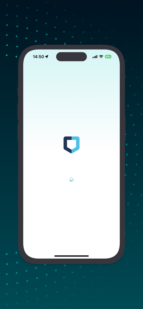 Executive Threat Protection app splash screen with shield logo on an iPhone
