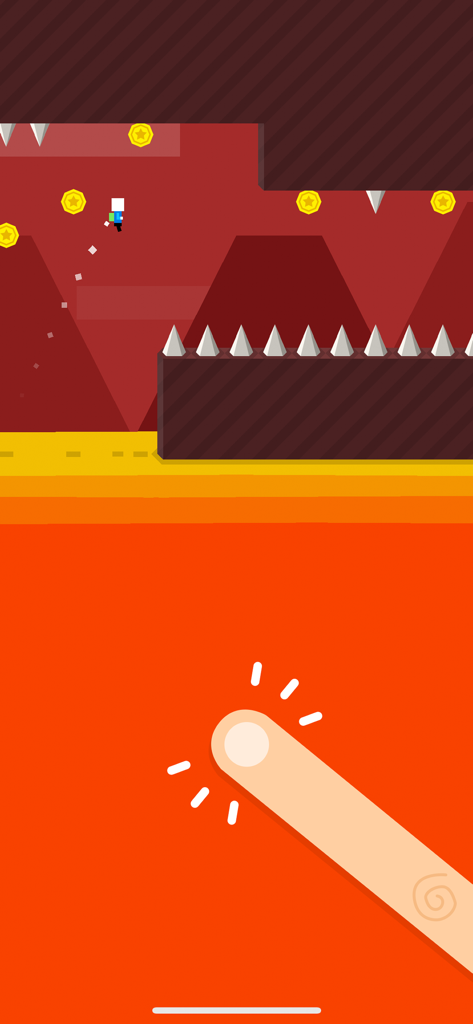 Mr Jump World - A gameplay screenshot of Mr Jump World showing the character jumping over spikes to collect coins with a tap control indicator.