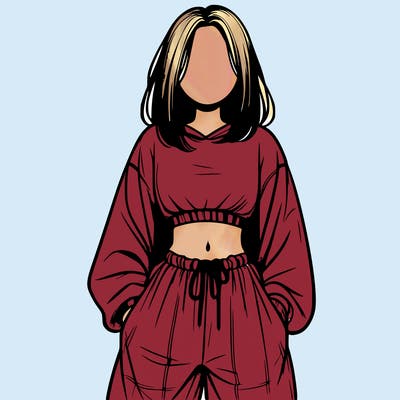 realistic girl faceless with baggy pants and a crop top