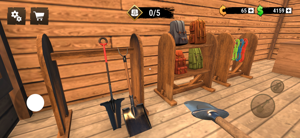 Wild West Miner - Gold Rush 3D - In-game equipment shop featuring shovels, backpacks, and ropes in Wild West Miner Gold Rush 3D