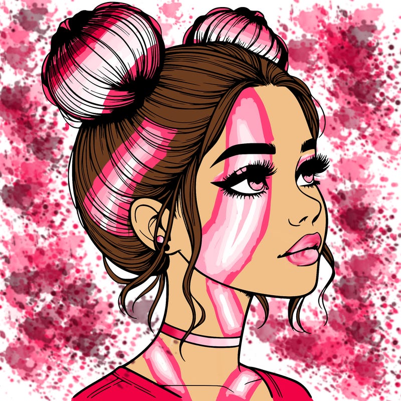 realistic girl with buns on the top of her head