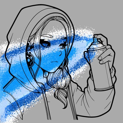 a realistic girl, spray painting