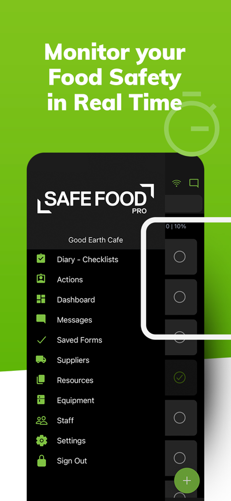 Safe Food Pro - Safe Food Pro mobile app interface with real-time food safety monitoring dashboard menu