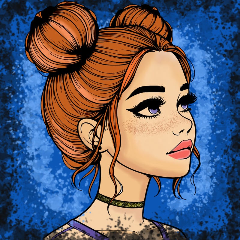 realistic girl with buns on the top of her head