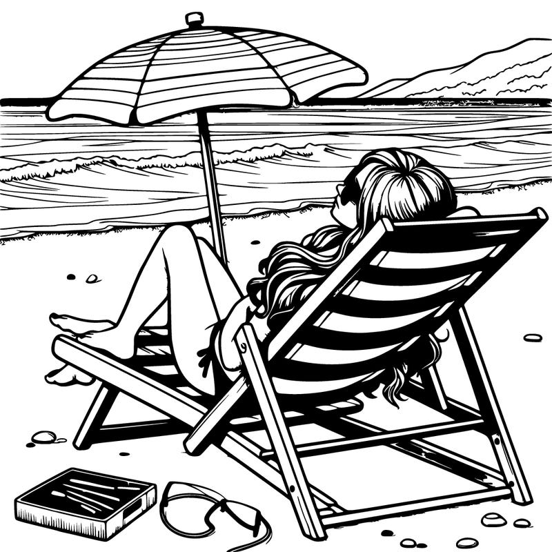 realistic girl laying down on chair at the beach