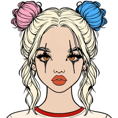 realistic girl with two buns in hair and lips