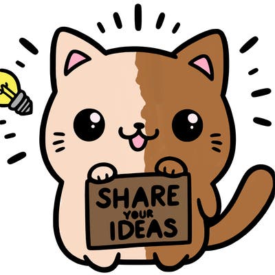 a cute cat saying share your ideas
