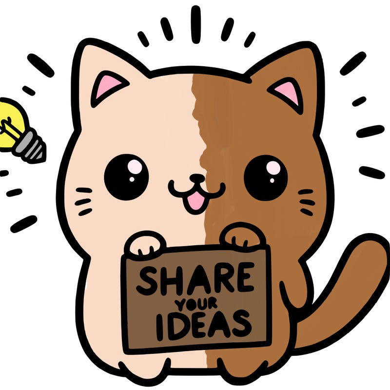 a cute cat saying share your ideas