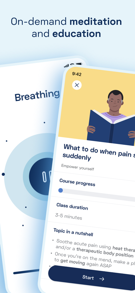 Kaia Health - Kaia Health mobile app interface for on demand meditation and education sessions to manage pain