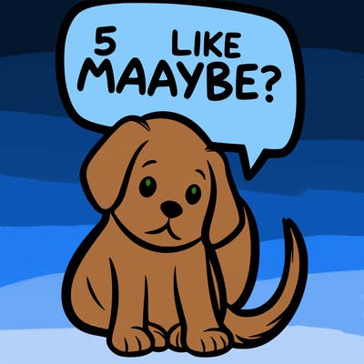 a puppy that says 5 like maybe