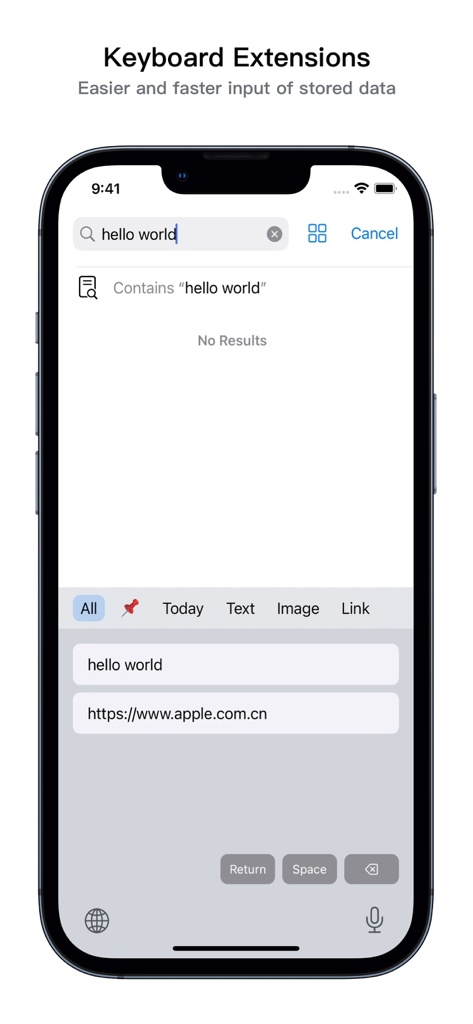 PasteNow - Instant Clipboard - PasteNow app keyboard extension on iPhone showing clipboard history for quick pasting.