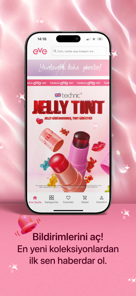 EveShop - EveShop app home screen displaying a cosmetic product banner and a notification call to action