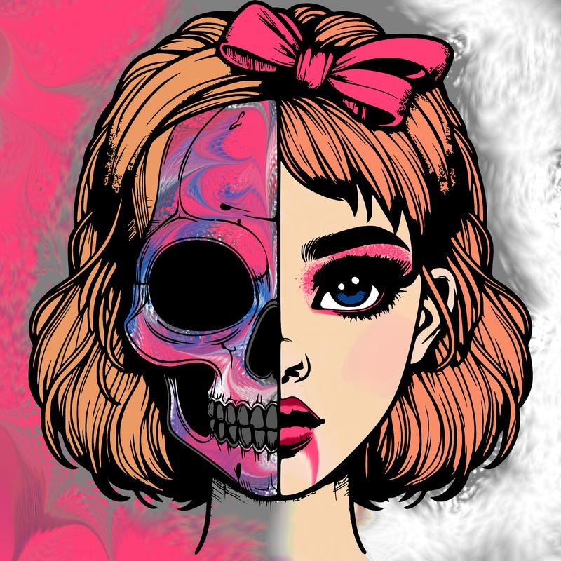 realistic girl with half skull mask