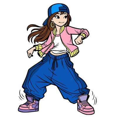 teenage girl doing street dance in baggy clothes
