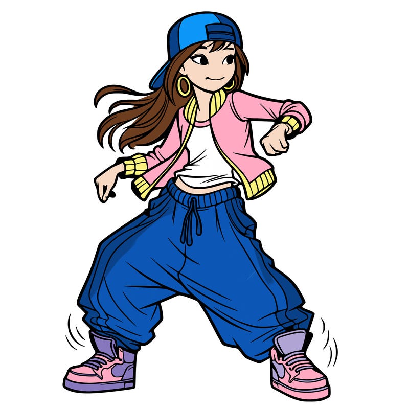 teenage girl doing street dance in baggy clothes