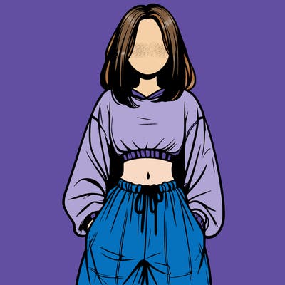 realistic girl faceless with baggy pants and a crop top