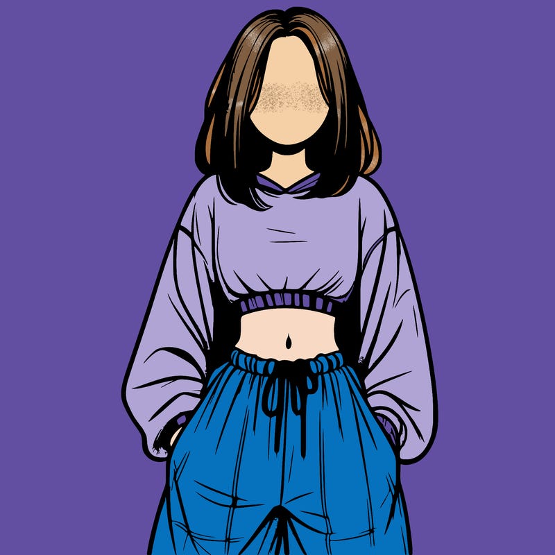 realistic girl faceless with baggy pants and a crop top