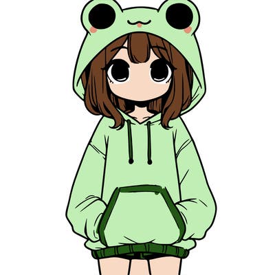 girl with baggy sweatshirt and frog hood