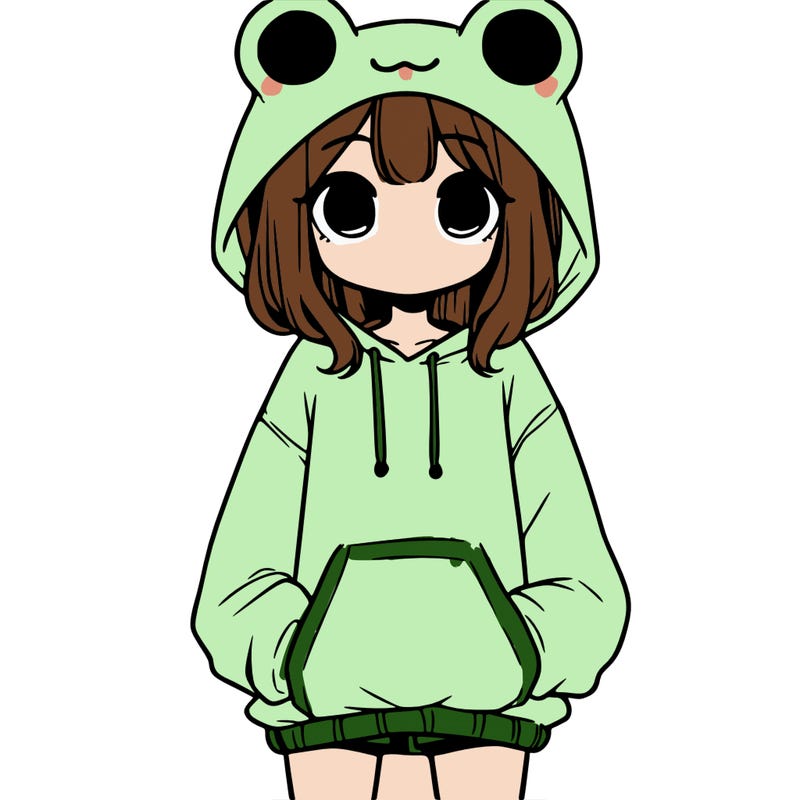 girl with baggy sweatshirt and frog hood
