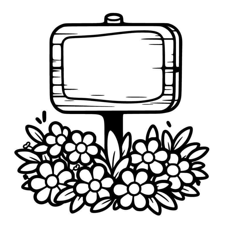 blank sign with flowers around it