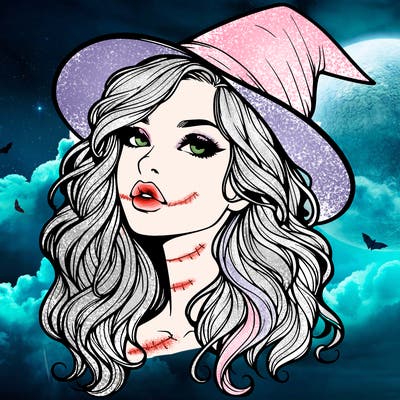realistic witch girl with wavy hair and lips
