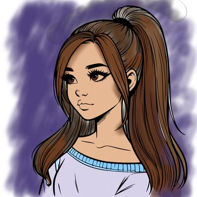 realistic girl with a high ponytail