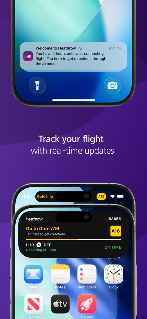 LHR 런던 히드로 공항 앱 실시간 항공편 추적 및 iPhone 알림.