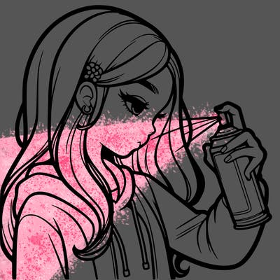 a realistic girl spray painting