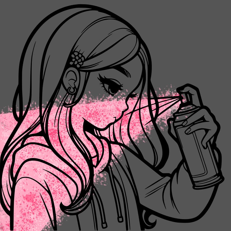 a realistic girl spray painting