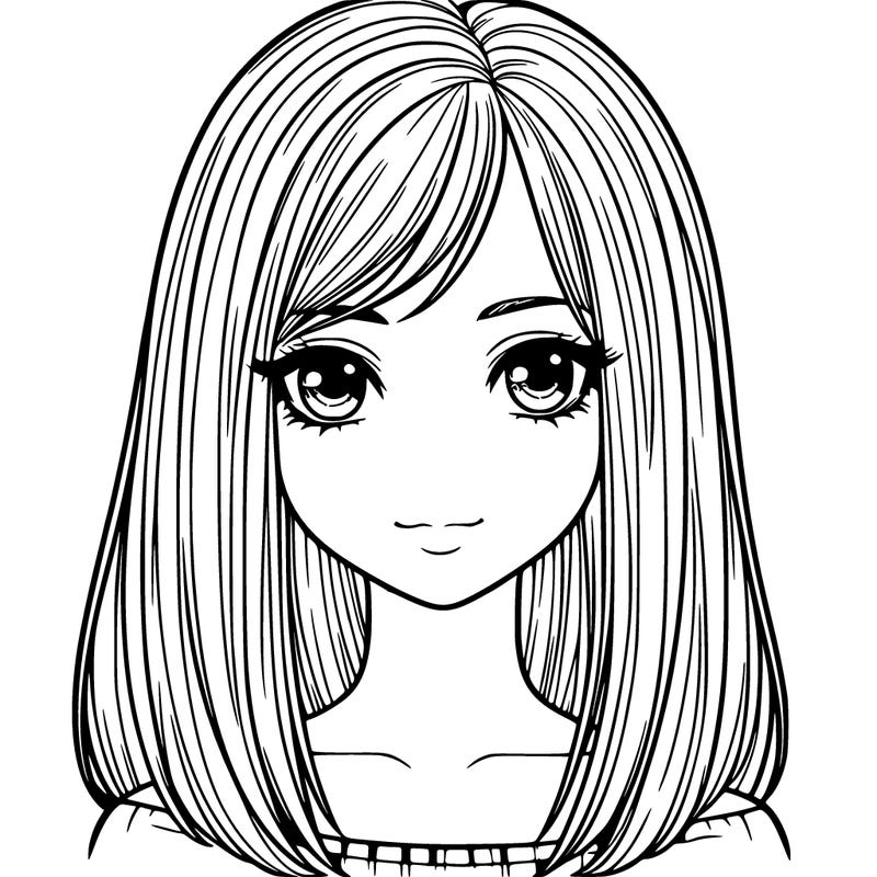 a realistic girl with a narrow face and shoulder length hair that is straight