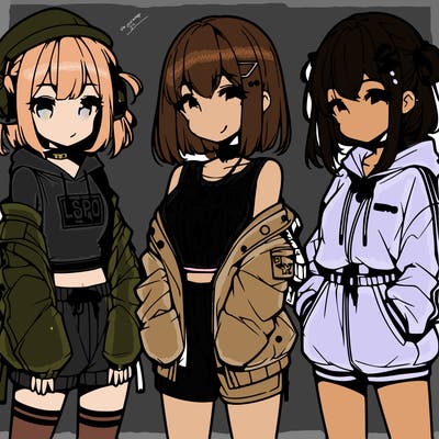 anime girls in streetwear outfits
