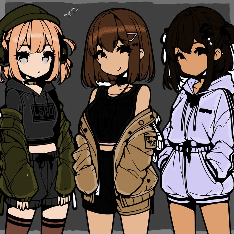 anime girls in streetwear outfits