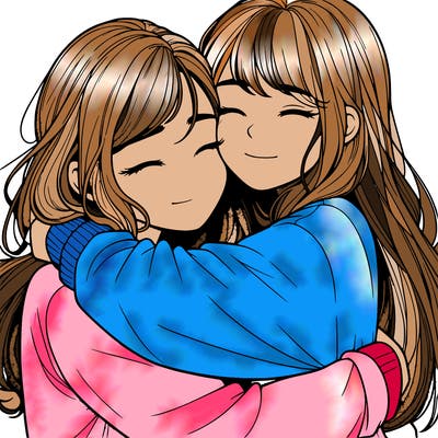 realistic two girls hugging