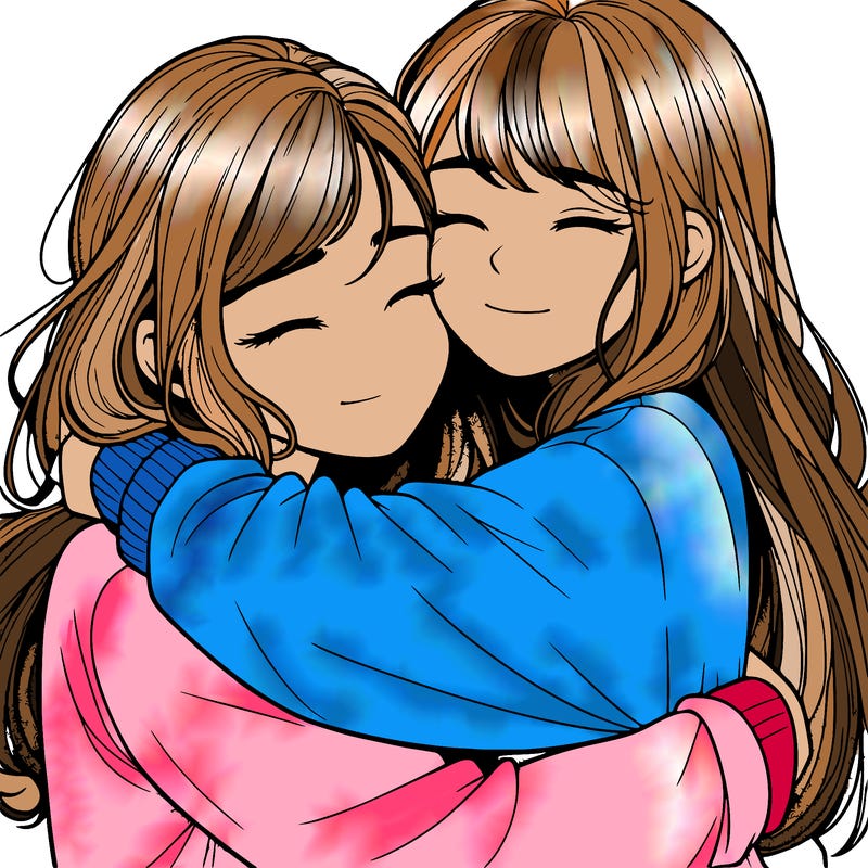 realistic two girls hugging