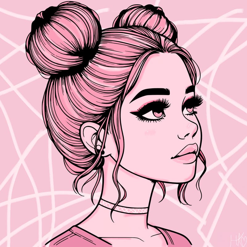 realistic girl with buns on the top of her head