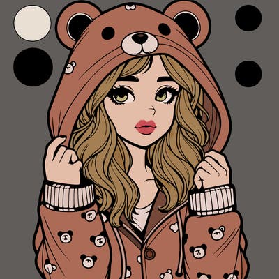 realistic girl in a animal pjs hoodie