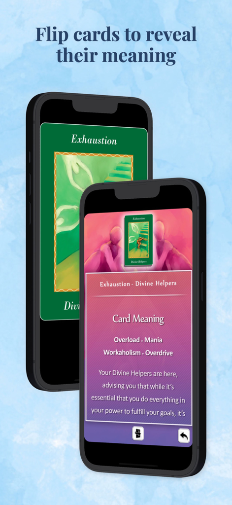 Ask Your Guides Oracle Cards - Interface of the Ask Your Guides app showing an oracle card and its spiritual meaning