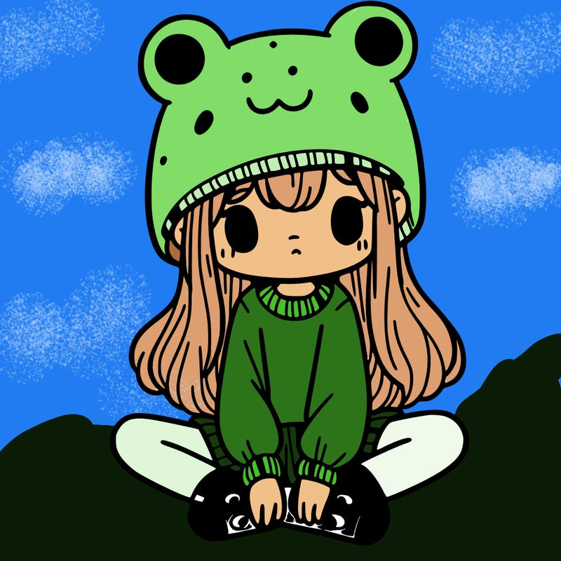 a girl wearing a frog hat and some frog socks